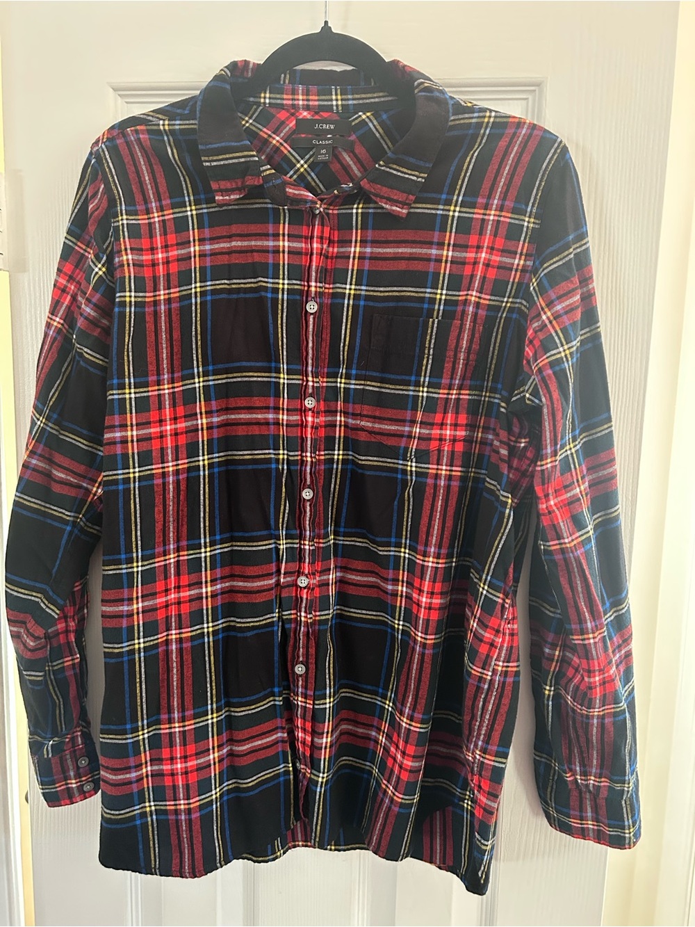 J.Crew Classic Red Black Plaid Long-Sleeve Button-Down Shirt Size 16 100% Cotton